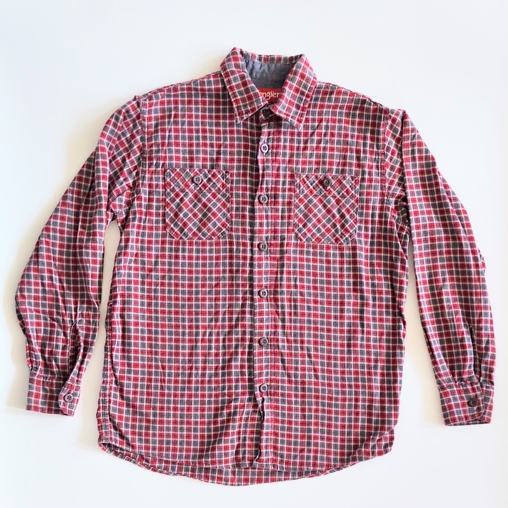 Wrangler Long Sleeve Plaid Flannel Button Up Shirt Red 100% Cotton Mens Medium